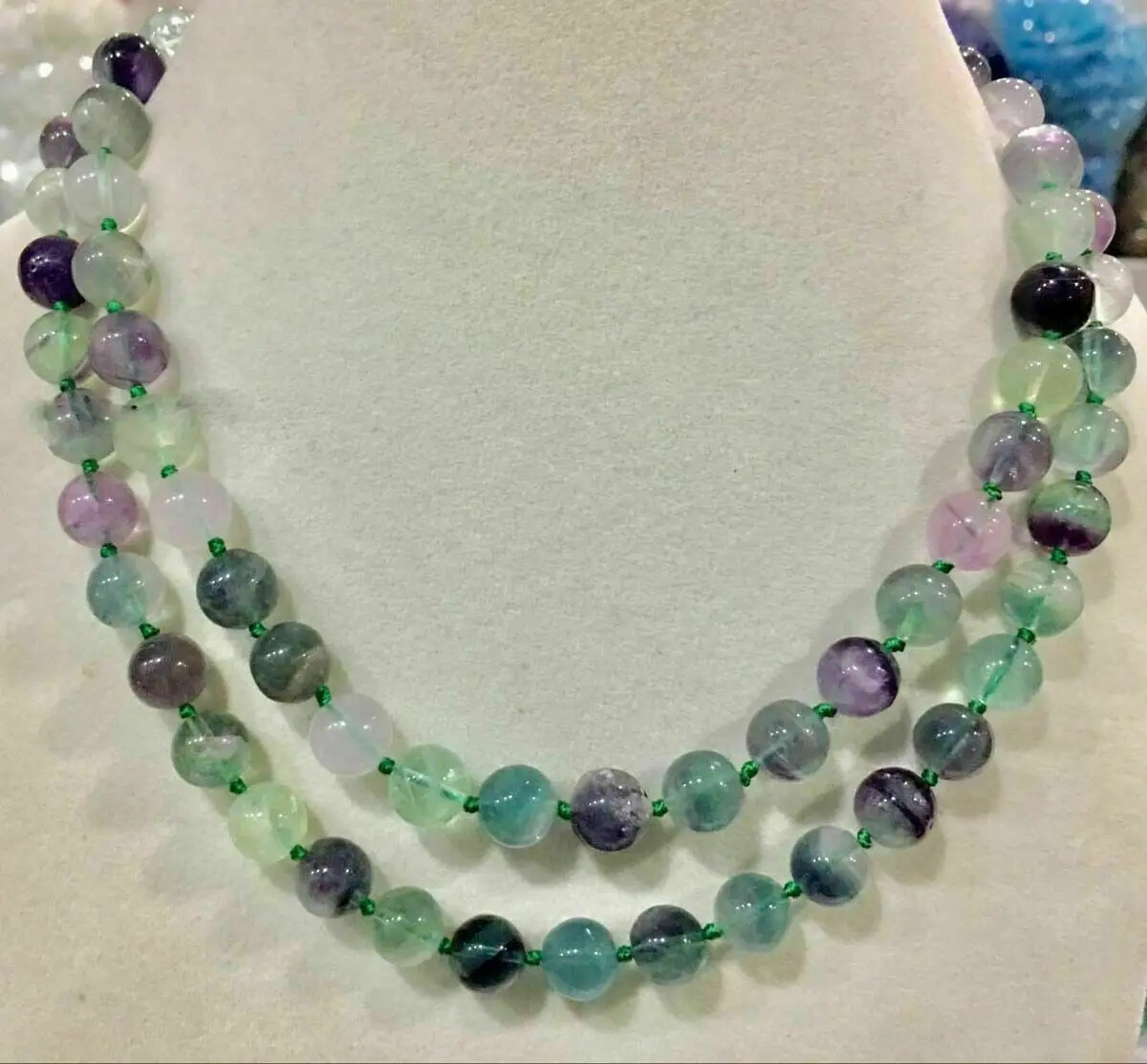 

Natural 10mm Multi-Color Fluorite Round Gemstone Beads Necklace Long 32" AAA
