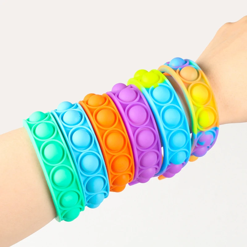 

Fidget Toys Bracelet Push Bubble Dimple Squeeze Decompression Silicone Anti Stress Reliever Sensory Squishy Gift for Kids Adult