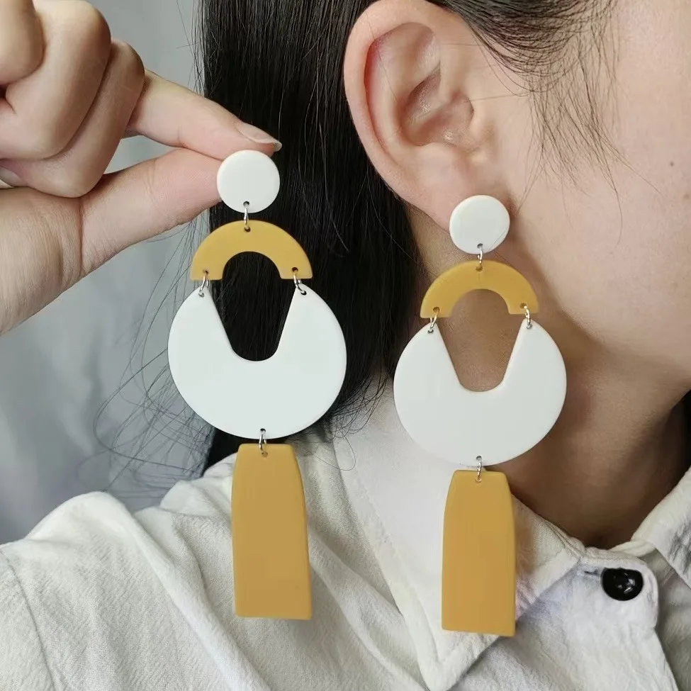 

Boho Vintage Acrylic Earrings For Women Hollow Out Geometric Tassel Drop Dangle Earrings Jewelry Gift Brincos