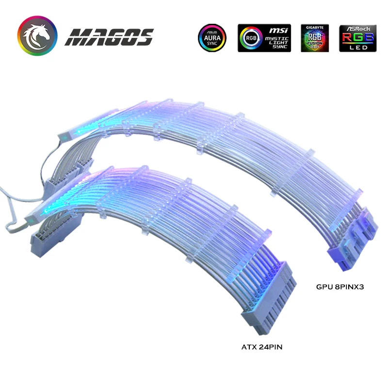 Комплект удлинительных кабелей PSU, RGB Flow ATX 24Pin PCIe GPU, двойной тройной 8-контактный 6 + 2-контактный шнур, кабель-удлинитель для материнской платы