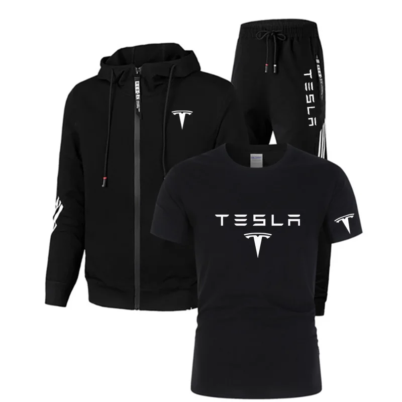 

Casual Men's Tracksuit Spring Sportswear Tees Men 3 Piece Sets +Sweatpants Print Brand Zipper Male Sweatshirt Suit Oversized