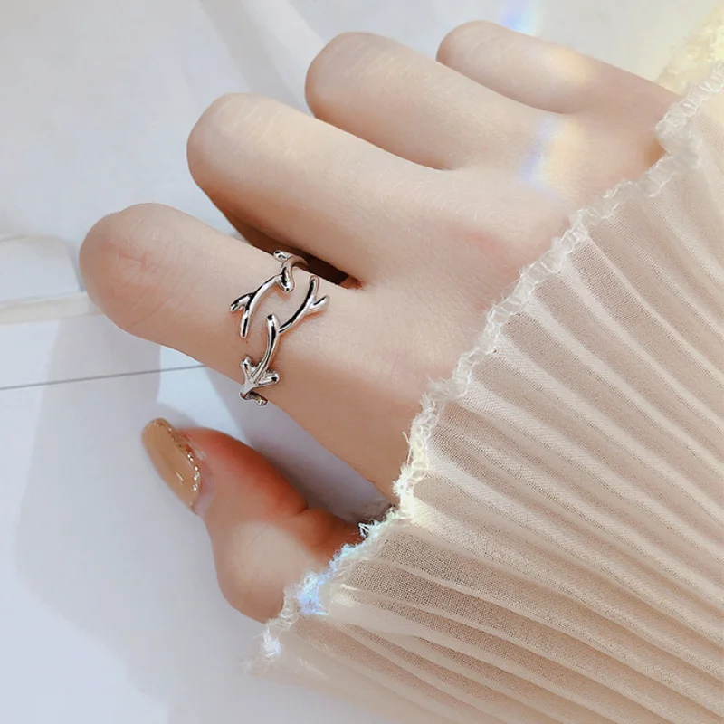

Simple Leaf Rings Open Adjustable Women Girls Silver Color Branch Leaf Open Rings Trendy Fashion Minimalism Finger Jewelry Gifts
