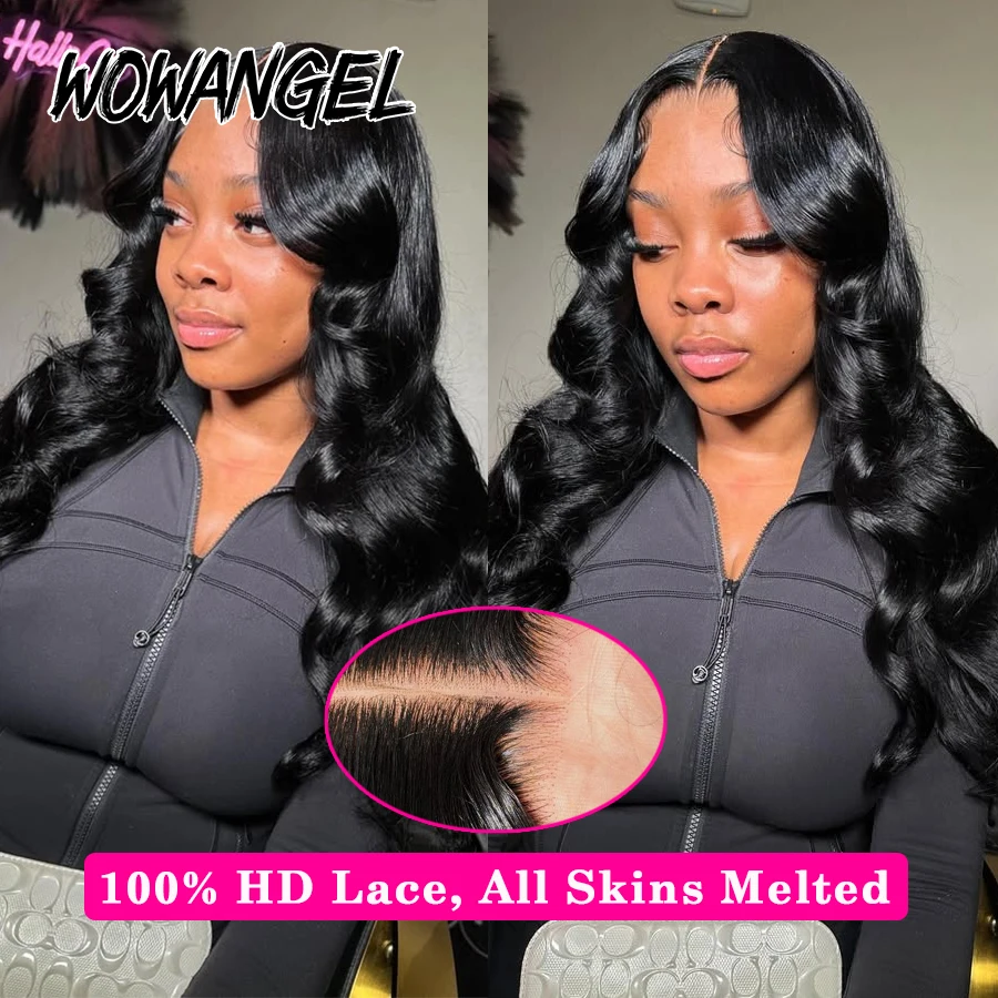 WOWANGEL 34in 5x5 HD Парики с кружевной застежкой 250% Объемная волна Бесклеевые парики