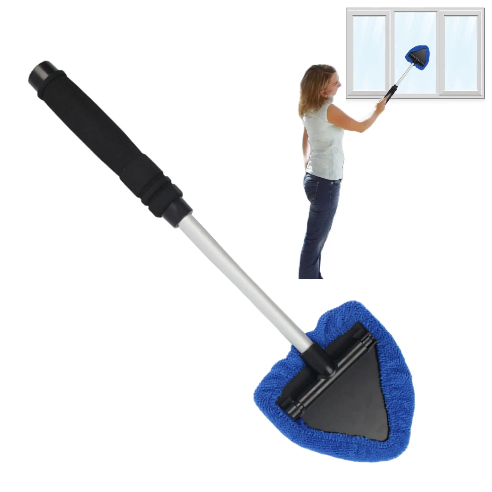 

Windshield Cleaner Window Cleaner Brush Tool Auto Interior Exterior Glass Wiper With 2 Reusable And Washable Pads
