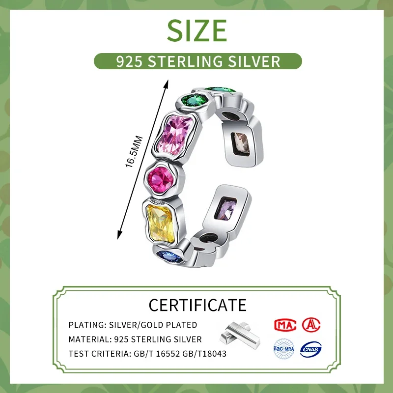 VIVILADY 925 серебро красочные геометрические циркониевые Регулируемые кольца для