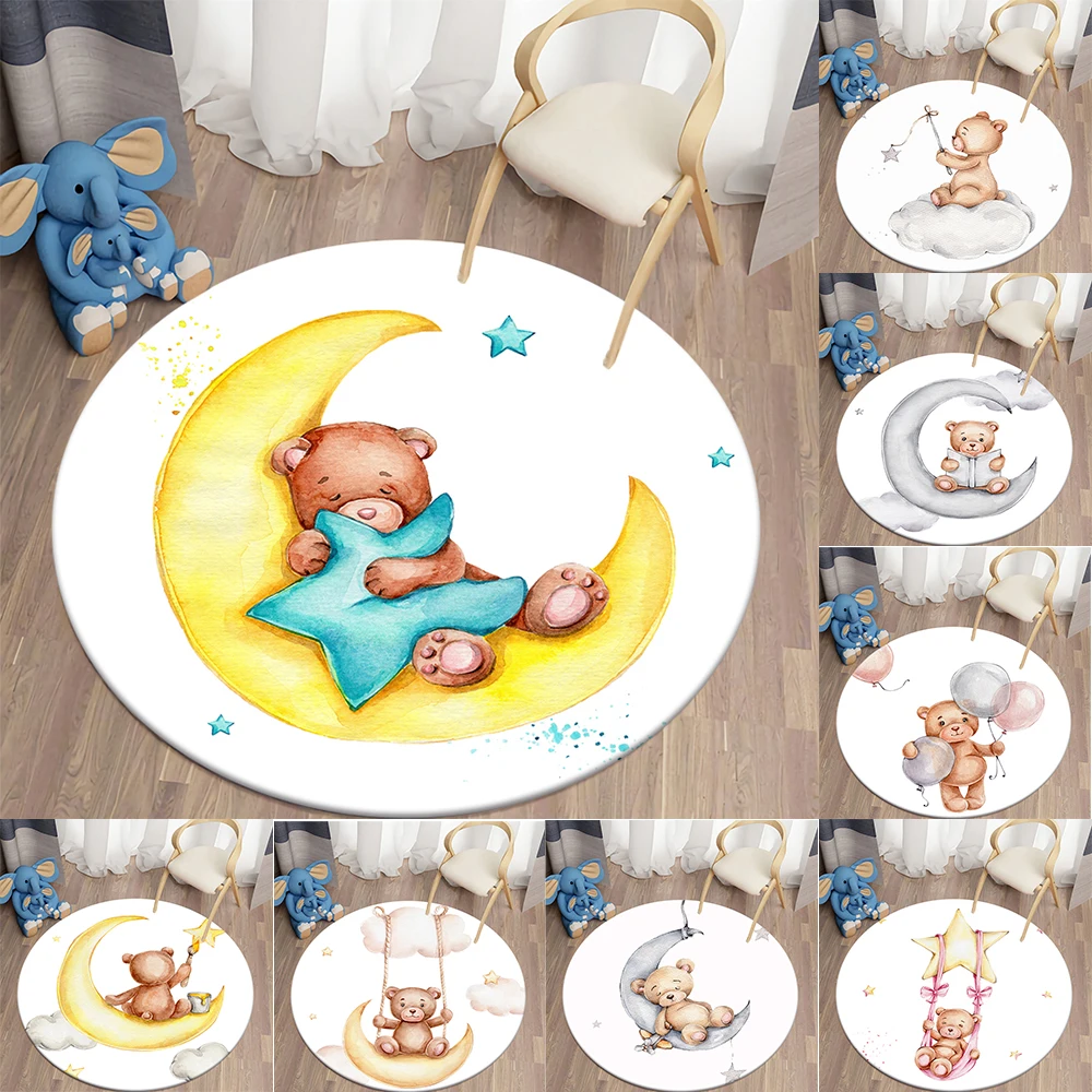 

Cartoon bear print children's rug kawaii rug living room round rug floor mat children's non-slip mat Mode