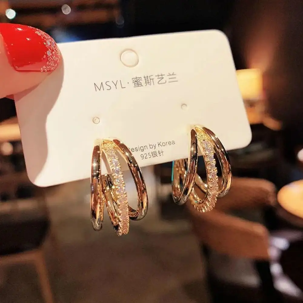

PTQASP Women's Metal Ring Earrings Retro Three-Open Round C-Shaped Korean Personality Earring Accessories