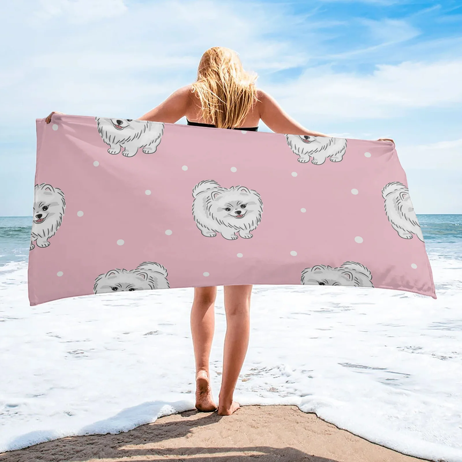 

Cartoon Pet Dog Wave Point Microfiber Household Large Bath Towel Shower Face Hair Towel Travel Sports Yoga Beach Towels