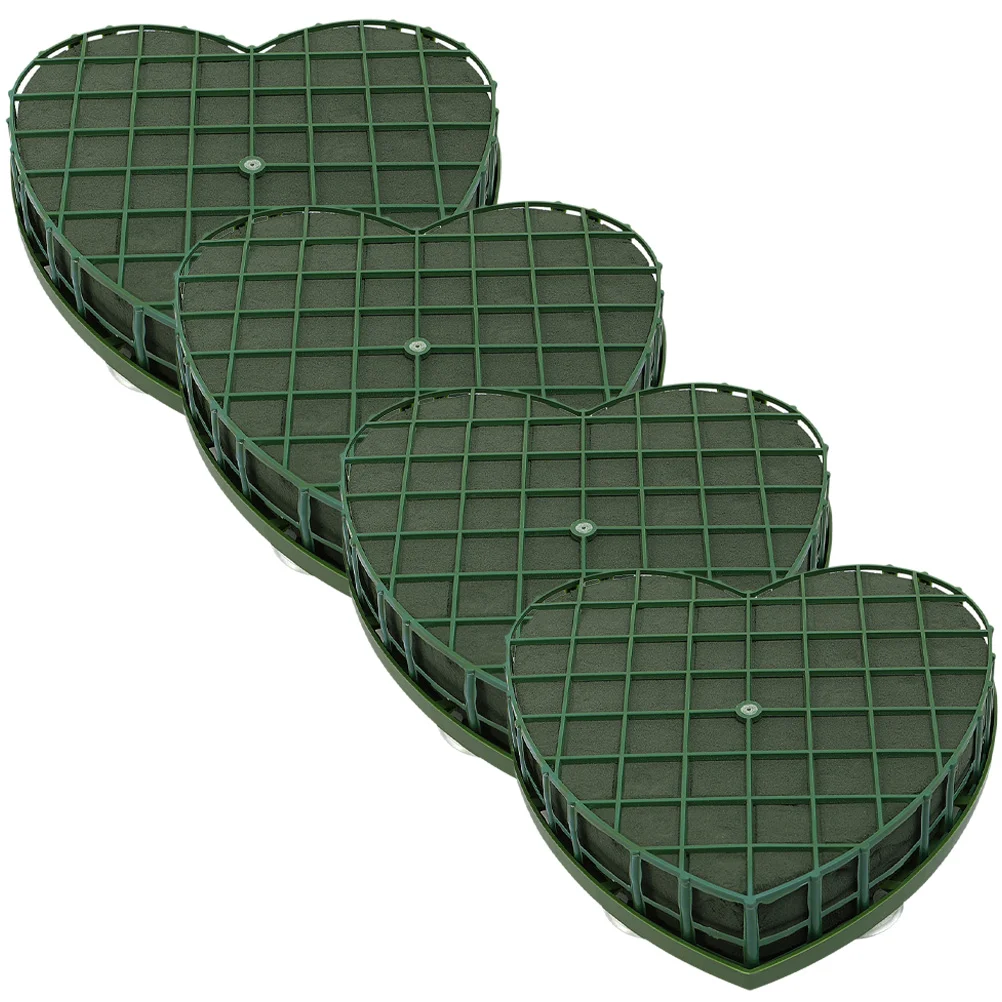 

4 Pcs Heart-Shaped Flower Mud Floral Foams Cage Circle Tray Blocks Wedding Decorations Ceremony Brick Green Cages