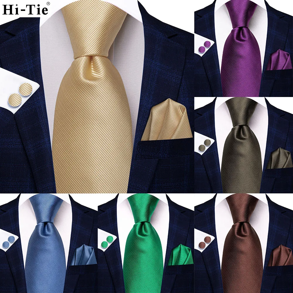 

Solid Champagne Silk Wedding Tie For Men Gift Mens Necktie Handky Cufflink Fashion Business Party Dropshiping Hi-Tie Designer