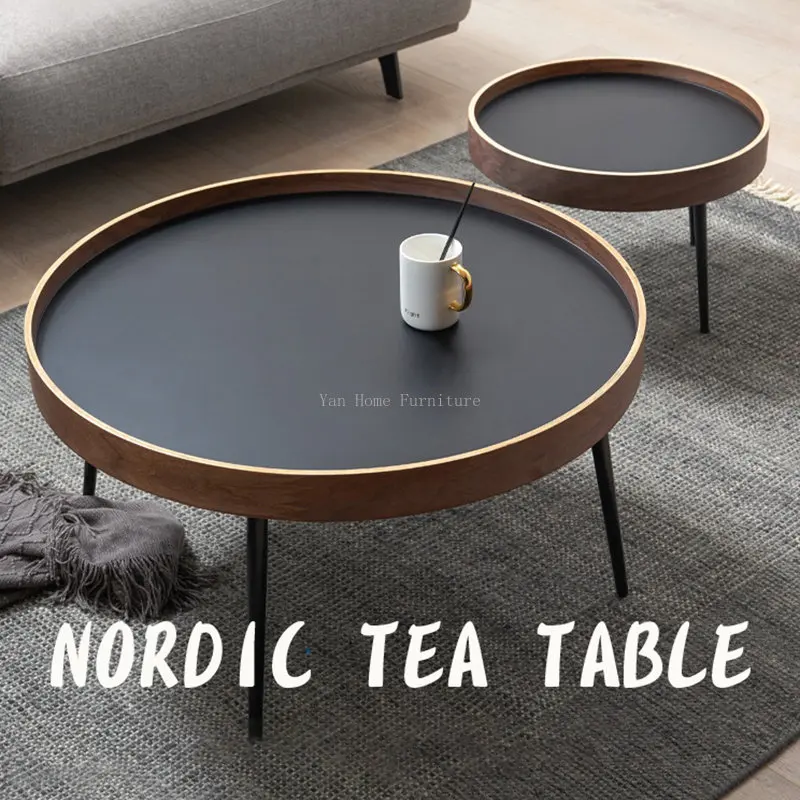 

table basse de salon Coffee Table Nordic Small Apartment Solid Wood Modern Minimalist Round Living Room Black Walnut Combination