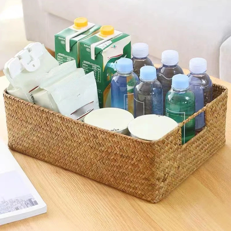 

Storage Basket Straw Woven Portable Organizing Basket Bamboo Woven Basket Desktop Storage Basket Cosmetics Storage Box