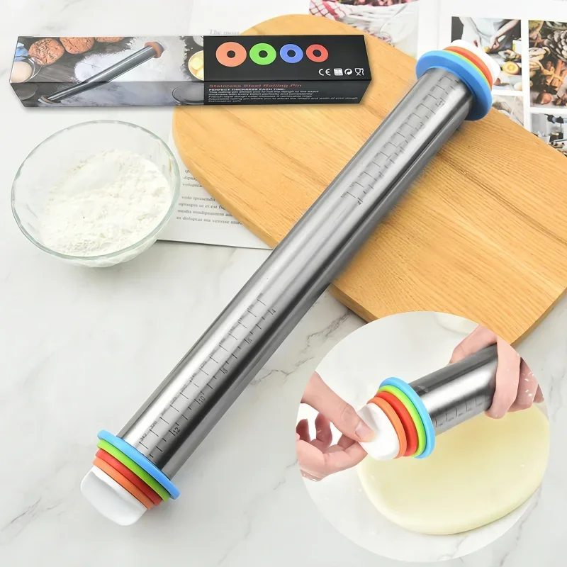 

17Inch Stainless Steel Adjustable Rolling Pin Silicone Baking Mat Non-Stick Fondant Dough Rolling Pad Oven Liner Kitchen Utensil