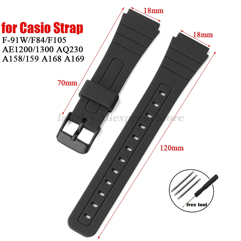 Мягкий резиновый ремешок 18 мм для Casio W800H SGW400 F91W F84 F105/108 A158/168 AE1200/1300 силиконовые