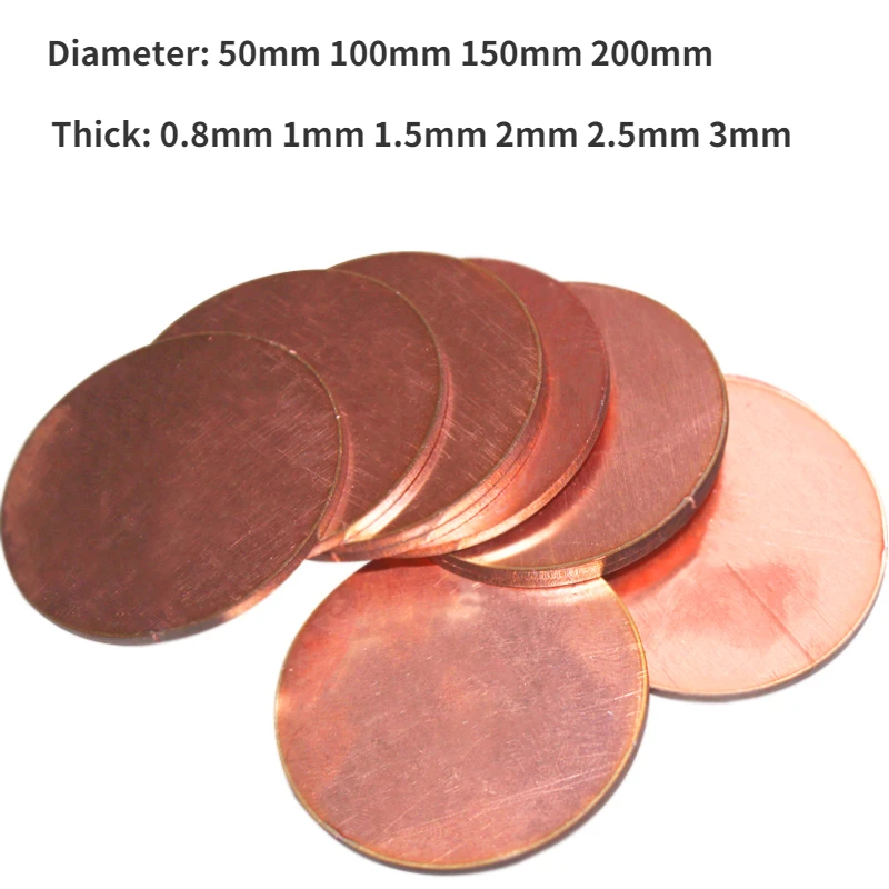 Copper Disc Round Plate Sheet Dia. 50mm 100mm 150mm 200mm T2 Copper Sheet  Plate Thickness 0.8/1/1.5/2/2.5/3mm