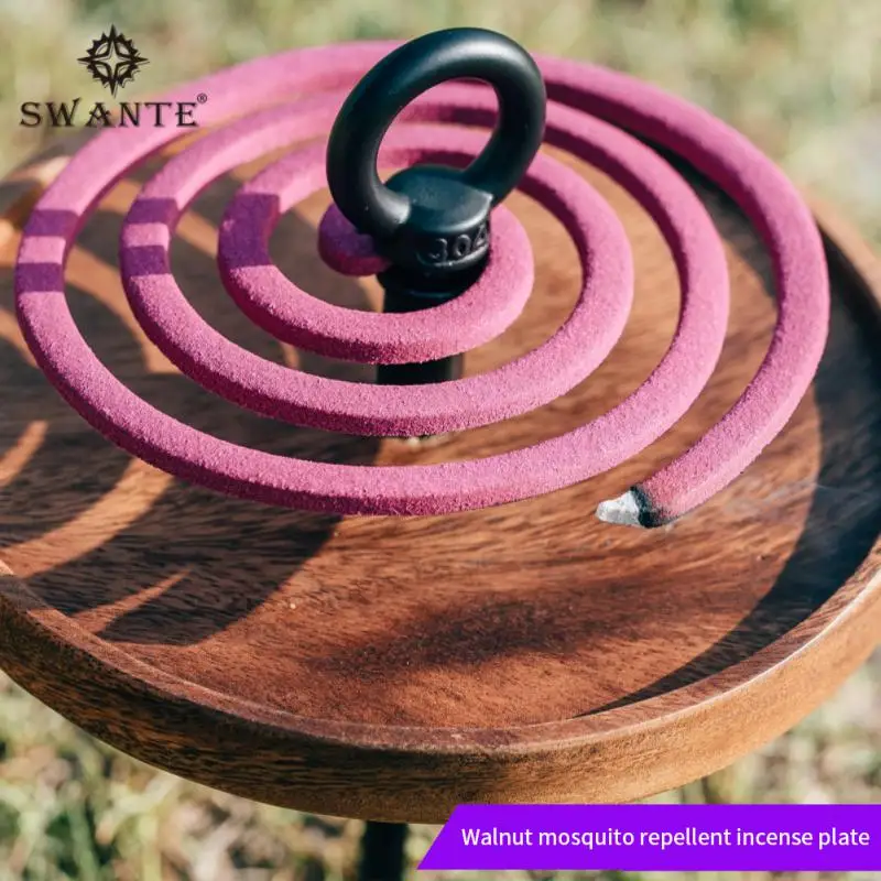 Mosquito Coil Holder Handmade Solid Wood Round Vintage Screw Hanging Ring Camping Outdoor Home Sandalwood Incense Stand Burner