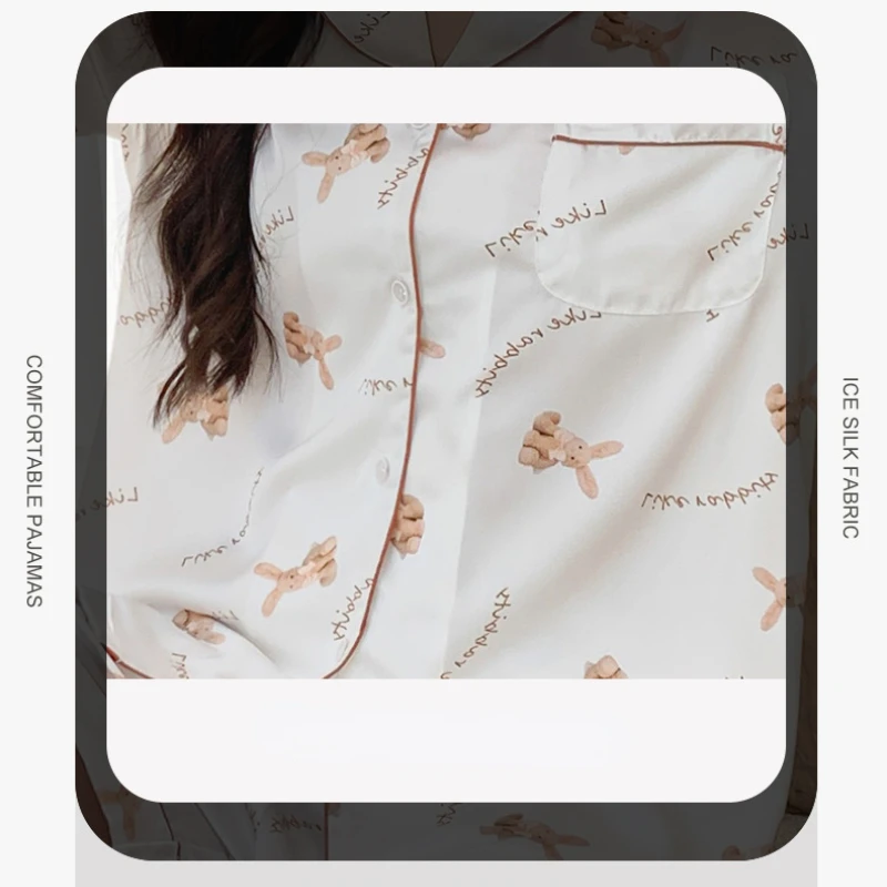 Pajamas Women's Summer New Bear Suit Simple and Fashionable Can Be Worn Outside Short-sleeved Shorts Turn-over Collar Sleepwear