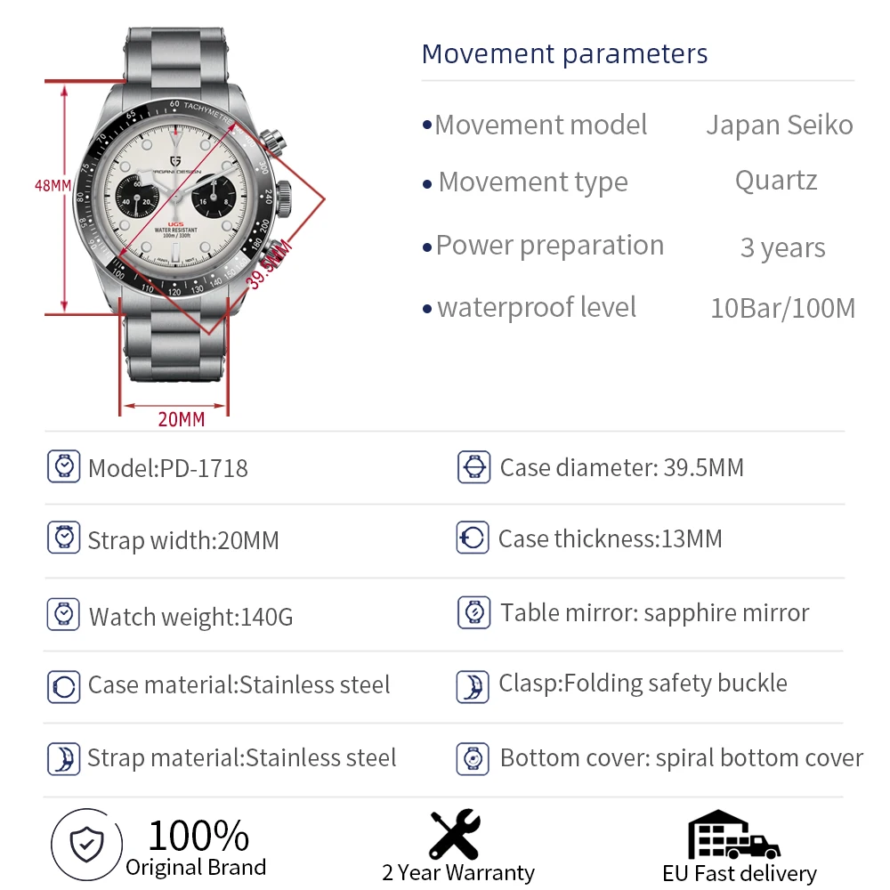 PAGANI Дизайн новые кварцевые часы для мужчин японский сапфир 10 бар