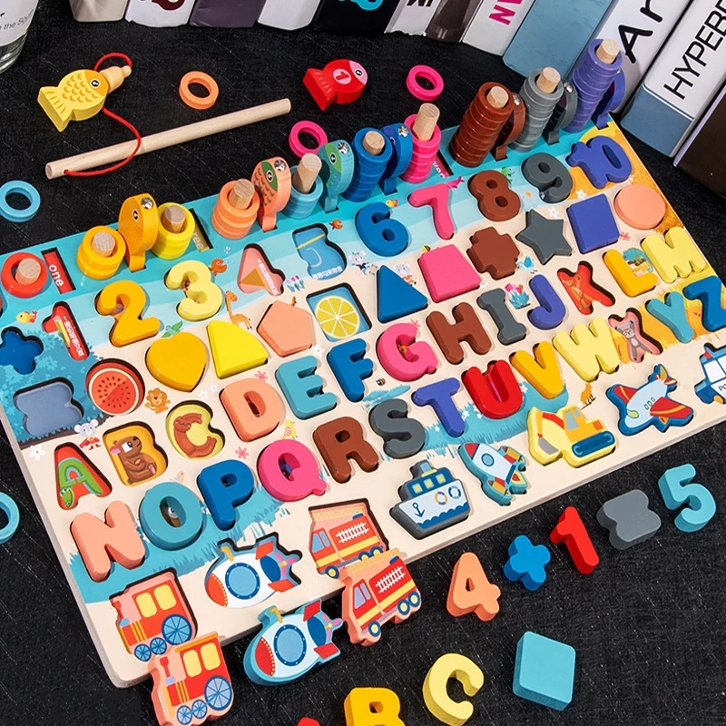 

Kids Montessori Educational Wooden Math Toys Children Busy Board Count Shape Colors Match Fishing Puzzle Learning Toys Gifts