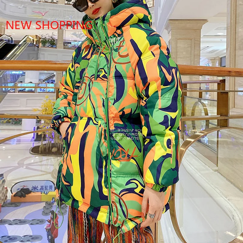 2021 Winter Outfits Women's Jacket Hooded Parka Down Cotton Coat Double Zipper Glossy Padded Jackets Casual Warm Outwear Parkas