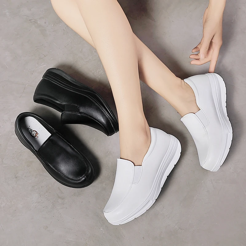 

Womens Walking Shoes Wedges Slip-on Shake Shoes Thick Bottom Comfortable Nurse Work Shoes White Zapatos Mujer Platform Sneakers