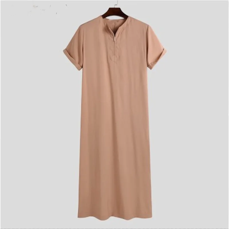 New Muslim Robes Middle East Arab Dubai Malaysia Men's Shirt Zipper Muslim Robes Spring and Summer Jubba Thobe Abaya Man