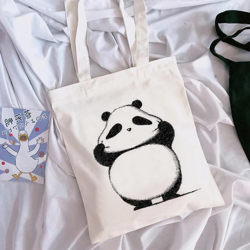 

Shoulder Bag Shopper Bags reusable Tote Eco Handbags 2022 New Panda Art kawaii aesthetic Casual Cartoon vintage Teacher Gift