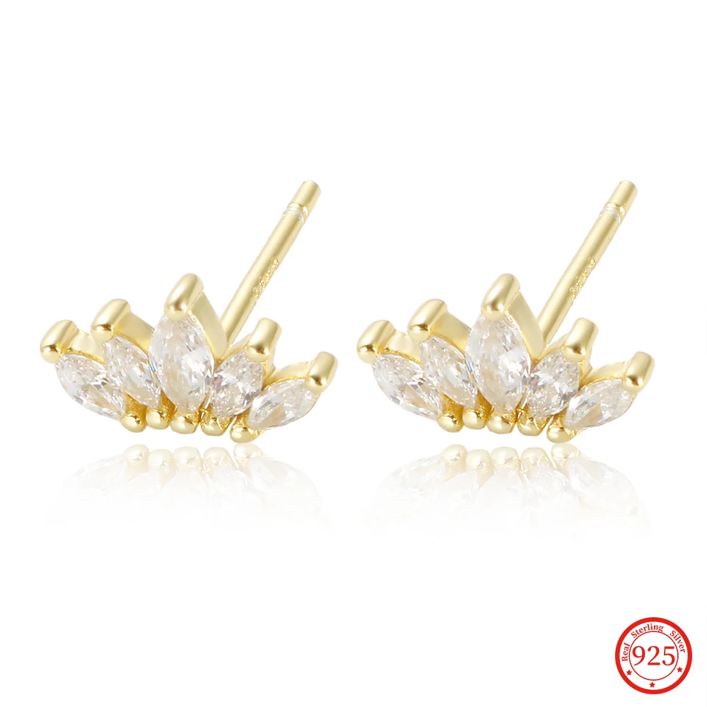 

100% 925 Sterling Silver Fashion Crown Shaped Horse Eye Zircon Stud Earrings For Women Girls Mini Ear Fine Jewelry