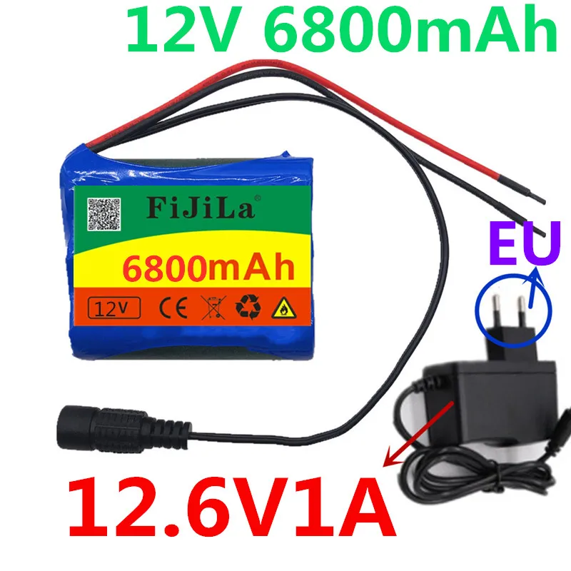 

12v 6800mah 18650 li-ion bateria recarregável para a câmera do cctv 3a baterias + 12.6v ue eua carregador + compras livres