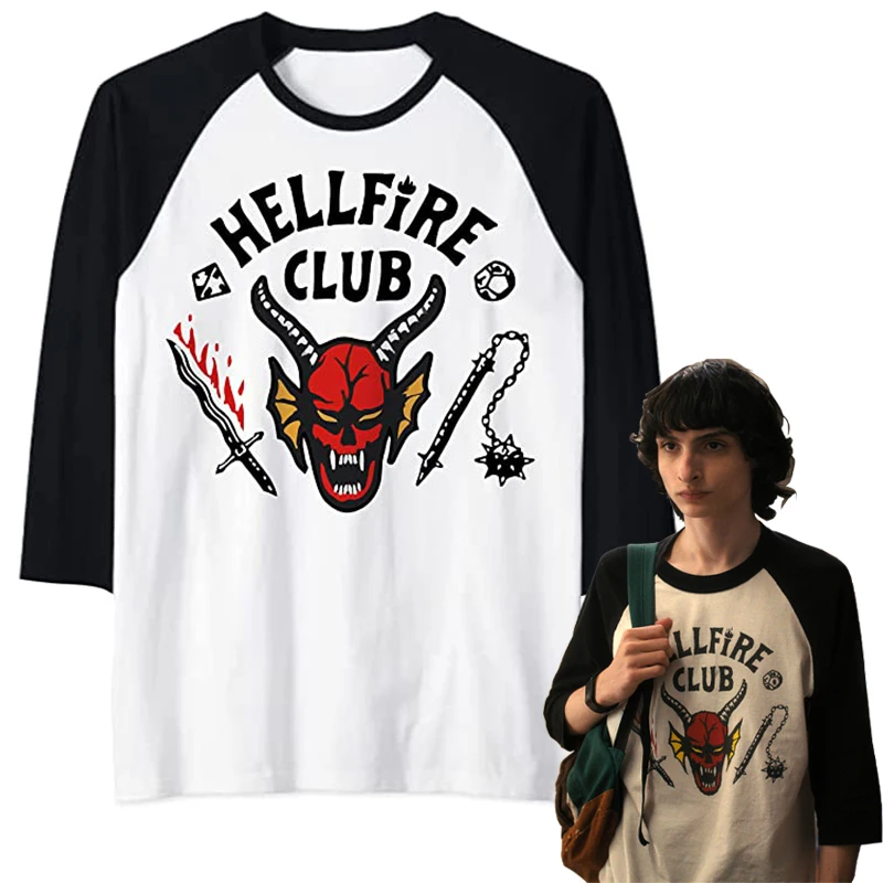 

HellFire Club T-shirt Long Sleeves Shirt Stranger Things Dustin Mike Wheeler Cosplay Hell Fire Club Long-sleeved Uniform Top