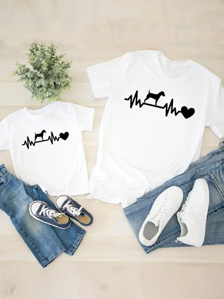 

Women Fashion Dog Print Cute Child Kid Clothing Graphic T-shirt Tee Boy Girl Summer Mom Mama Clothes Family Matching Outfits