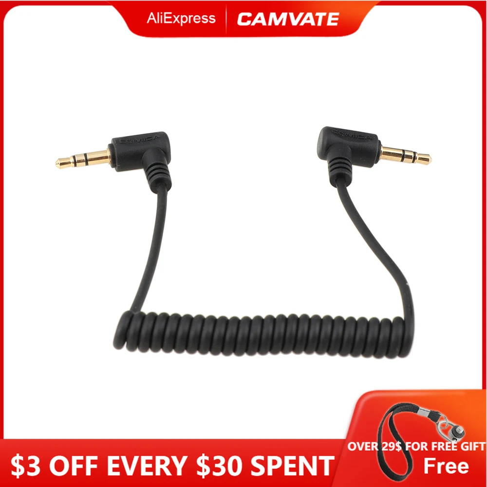 

CAMVATE Right-Angle 3.5mm TRS Male to 3.5mm TRS Male Coiled Cable For DSLRs Camcorders Recorders