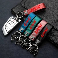 car carbon fiber leather rope keychain key ring for civic car accessories