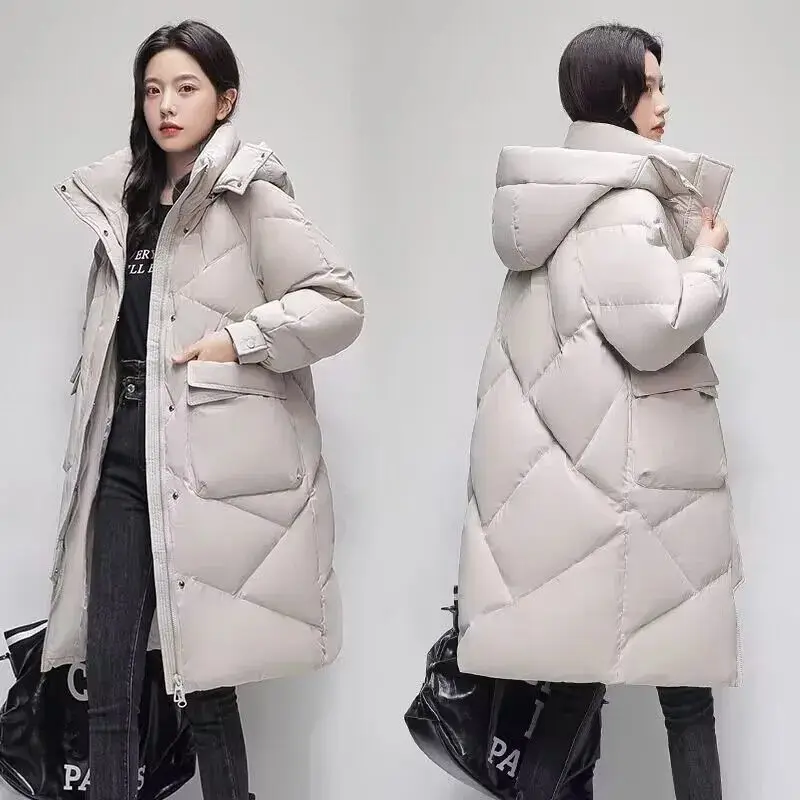 Winter Coat Women Autumn Winter 2023 New Korean Fashion Thicken Warm Parkas Ladies Casual Hooded Long Coats Pockets News A01