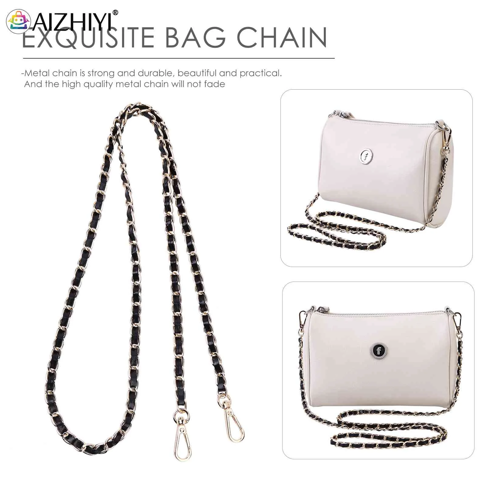 

DIY Purse Chain Strap - PU Leather Metal Chain Replacement for Shoulder Crossbody Bag Handbag 47 inches Long with Buckles 2Pcs