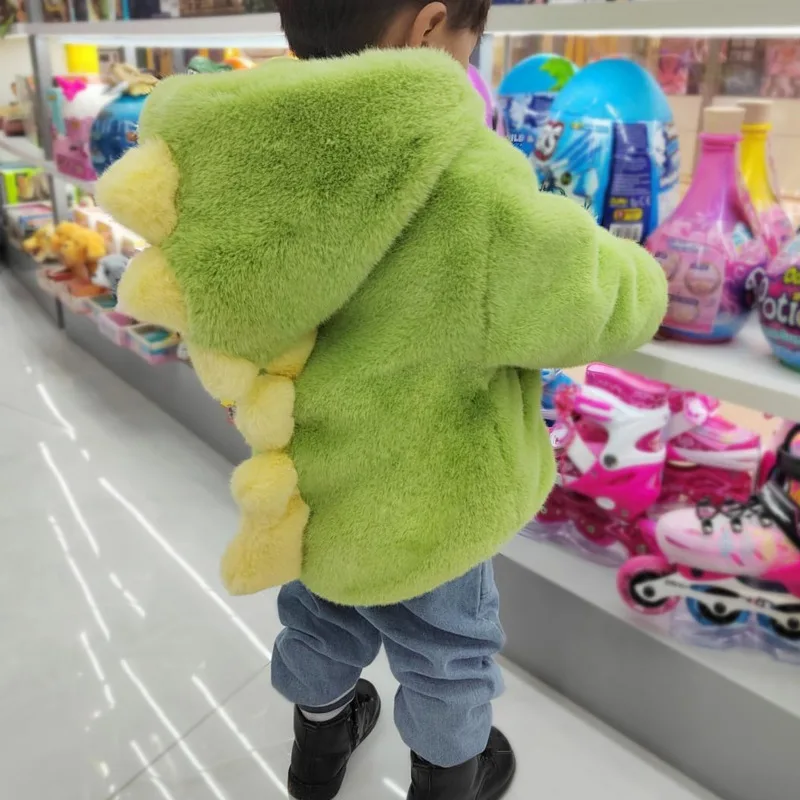 

Зимняя детская парка с динозавром, детская одежда, куртка для девочек и мальчиков, одежда, пальто из искусственного меха, комбинезон, верхняя одежда, пальто