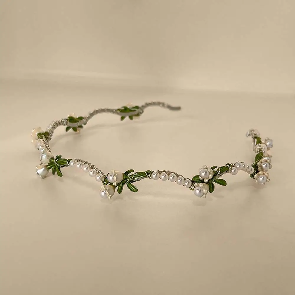 

Bridal Wedding Crown Flower Pearl Korean Style Pearl Flower Headband Bell Orchid Hair Hoop Women Hair Accessories