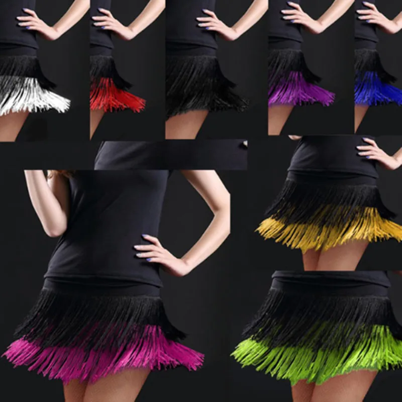 

JUSTSAIYAhot sale Fashion sexy Adult Lady dance dance skirt women's double tassel Latin dance skirt fringed skirts 8 kind colors