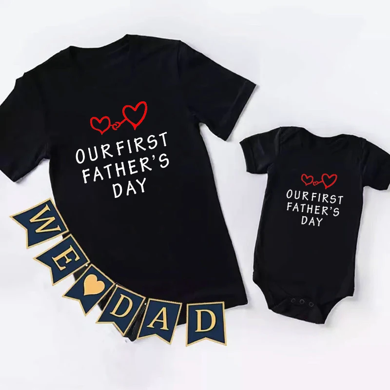 

Our First Father's Day Printed Family Matching Outfits Cotton Father Tshirts Baby Daughter Son Rompers Fathers Day Gift Shirts
