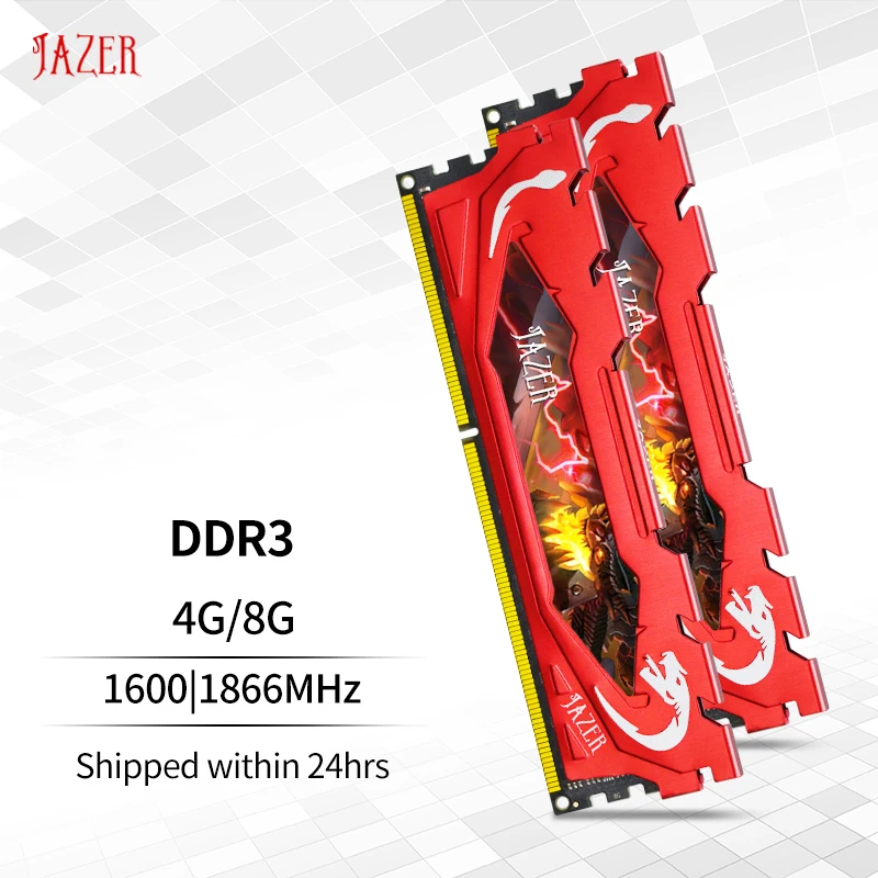 JAZER Memoria Ram Ddr3 Memory Ram Module Desktop 1600MHz 4GB 8GB 1866MHz DDR3 Ram Pc3-12800 With Heatsink