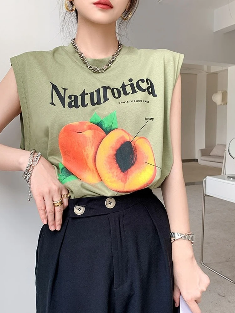 Летняя женская футболка для девочек одежда топы хлопковая без рукавов Y2k