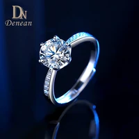 Denean Moissanite Ring 925 Sterling Silver 1 Carat D Color Adjustable Rings for Couples Women Wedding Jewelry with GRA 2CT 0.6CT