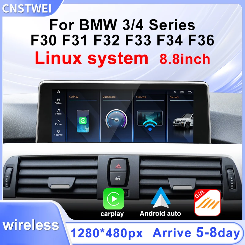 Фото 8,8-дюймовый дисплей с системой Linux для BMW 3/4 серии F30 F31 F32 F33 F34 F36 NBT EVO с поддержкой беспроводного CarPlay и Android Auto. №2