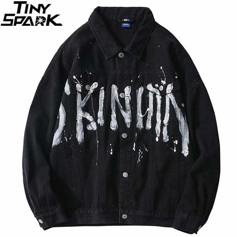 

Hip Hop Streetwear Denim Jacket Graffiti Ink Printed Denim Jacket Coat 2022 Men Harajuku Cotton Casual Short Jacket Outwear