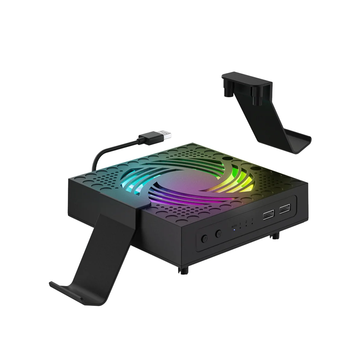 

RGB Colorful Cooling Fan for Game Console Adjustable Wind Speed Heat Dissipation Fan with USB Port