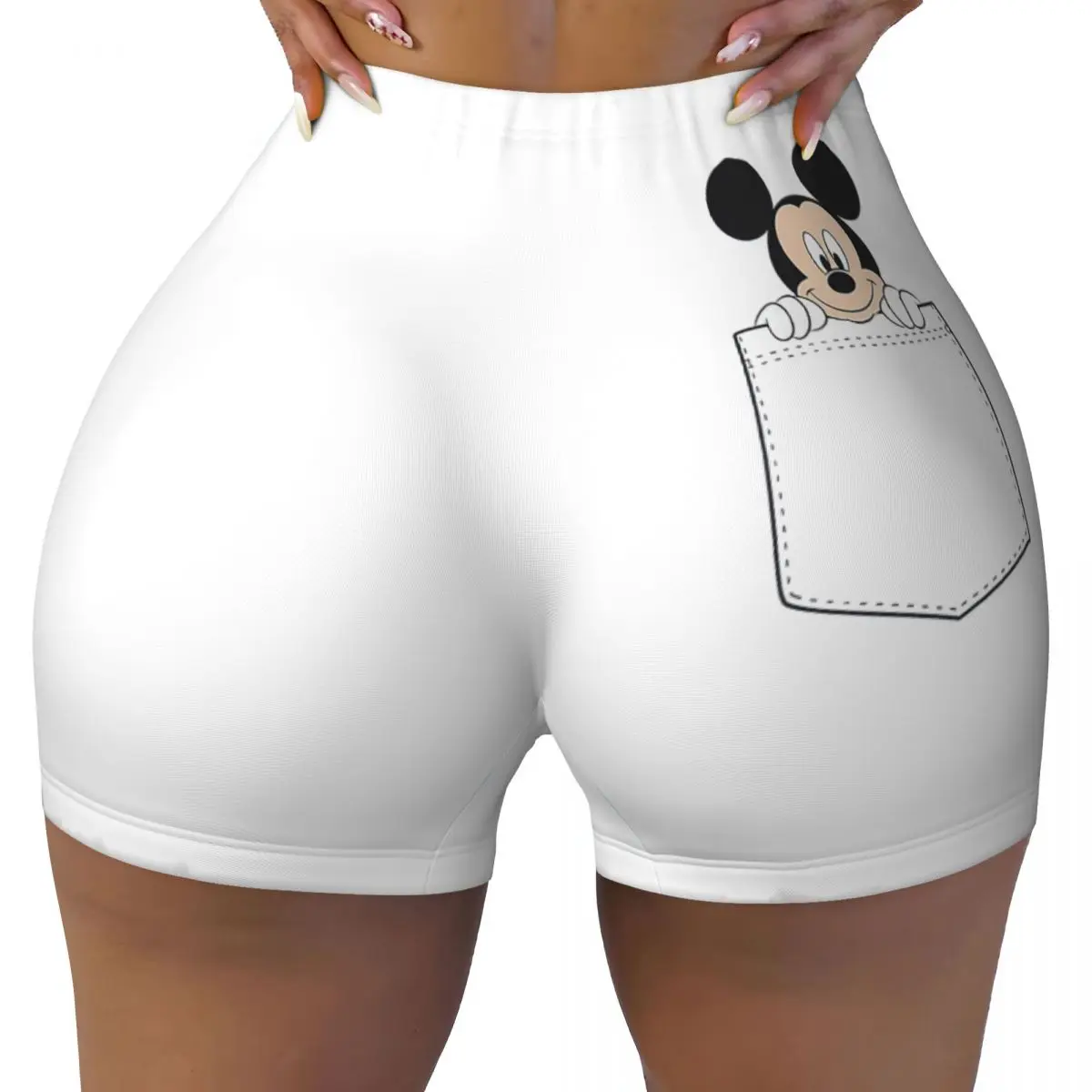 Быстросохнущие шорты для йоги с карманами и Микки Маусом женские байкерские