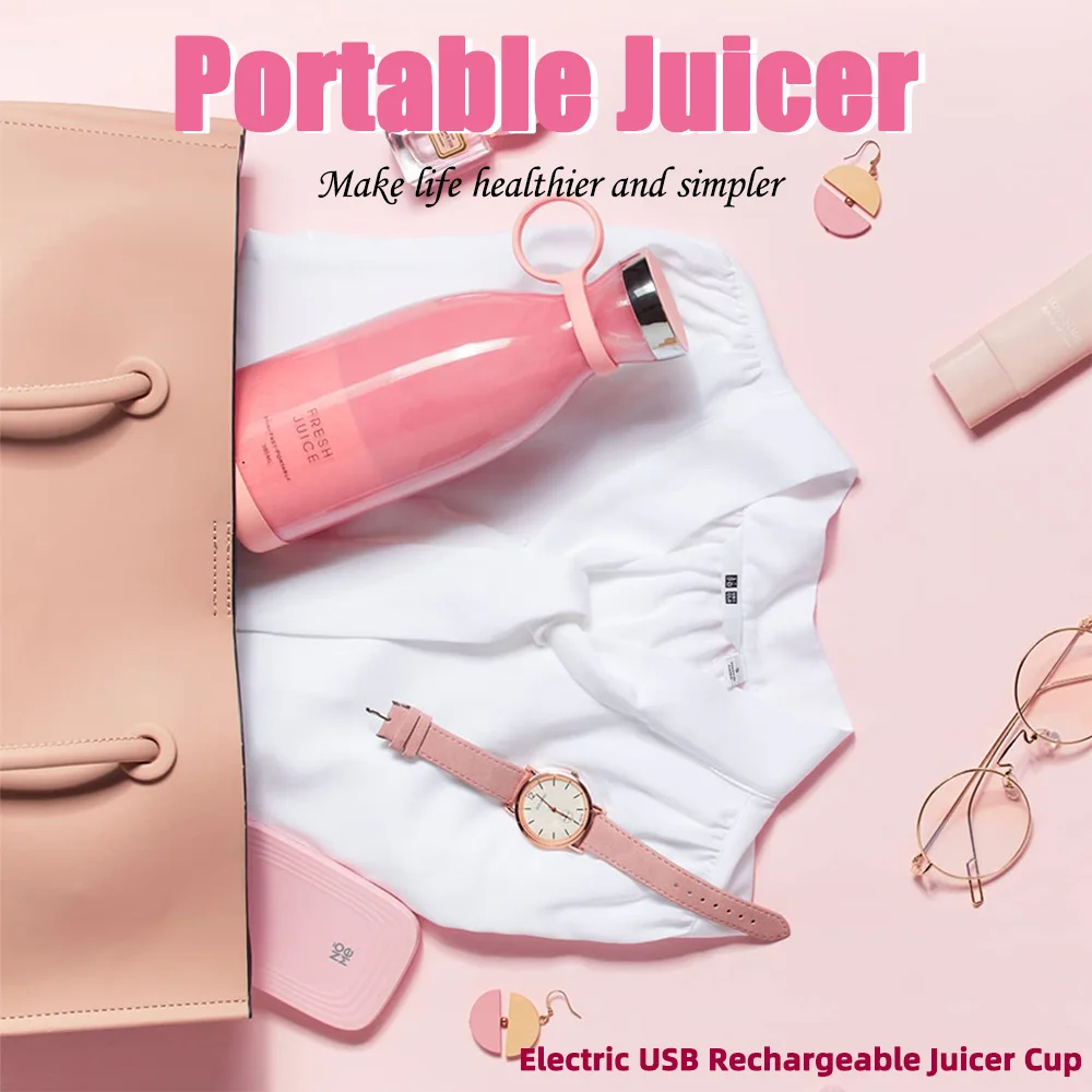 

Portable Juice Maker Electric Blender USB Rechargeable 350ML Mini Fruit Mixing Cup Smoothie Maker for Sports Home Office Travel