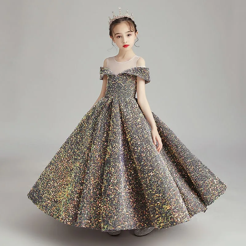 

Luxury Children's Princess Dress Shiny Sequined Puffy Dress For Girl Wedding Dress For Children vestido infantil luxo para festa