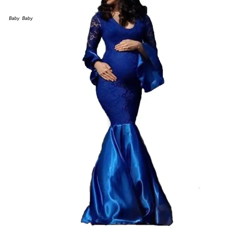

Q81A Long Sleeve Dress for Maternity Women Photography Costume Floor Length Dresses Pregnant Women Monthly Party Evening Gown