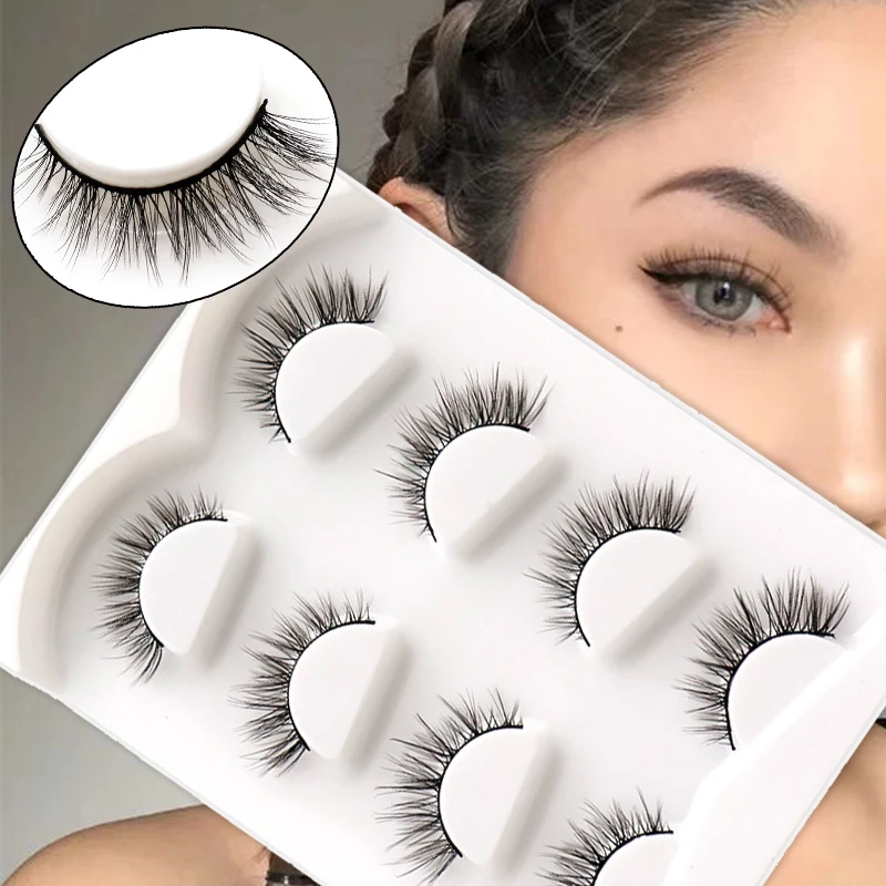 

20/12/4Pairs Handmade Eyelashes Thick Cluster Faux Mink Lashes Natural Long Eyelash 3D Winged Eye End Elongated Lash For Makeup